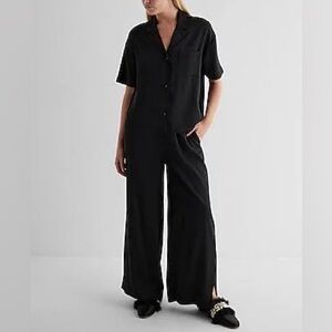 Express Women’s Classic Black Satin Wide Leg Pajama Set Size Large NEW